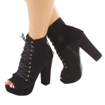 Sandália Meia Pata 2,5 cm Salto Grosso 12 cm Preto Nobuck ER628 Sandália Meia Pata 2,5 cm Salto Grosso 12 cm Preto Nobuck ER628