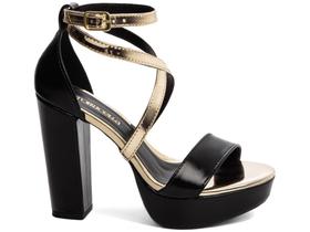 Sandália Meia Pata Feminina Salto Alto Grosso Bloco 11cm Preto