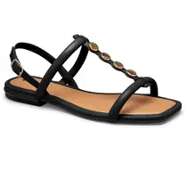 Sandália Mississipi Rasteira Tira Central Detalhes Dourados