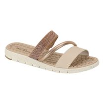 Sandália Modare Feminina Tamanco Rasteira Strass 3 Tiras Ultraconforto Original Ortopédica Rasteirinha Reflex Sense Brilho