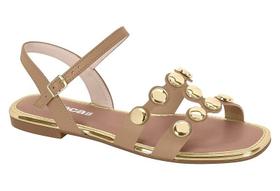 Sandália Moleca Feminina Delicada Rasteira Aplicações Douradas Fivela Quadrada ORIGINAL Sandália Moleca Feminina Delicada Rasteira Aplicações Douradas Fivela Quadrada ORIGINAL