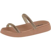 Sandália Moleca Papete Slide com Strass Feminina