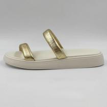 Sandália Moleca Papete Slide Tira Larga Metalizada Feminina