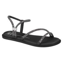 Sandália Moleca Rasteira Casual Tiras Brilhante Feminina Preta