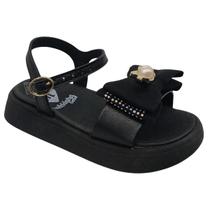 Sandália Molekinha Infantil Preta com Laço Fecho Ajustavel -