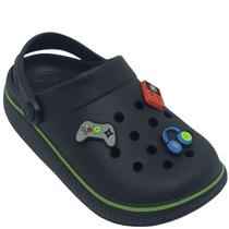 Sandália Molekinho Menino Infantil com Botons de Videogame Cor:Preto/Amarelo NeonTamanho:27/28