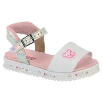 Sandalia molequinha metalica anabela branca/rosa