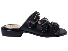 Sandália Napa Preto Fivelas Laterais Salto 2cm Sandália Napa Preto Fivelas Laterais Salto 2cm