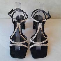 Sandalia Nobuck Preta Strass