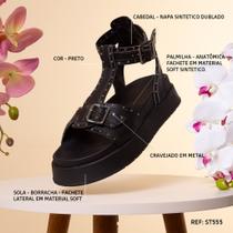 Sandália Papete Blogueira Acolchoada Feminina Flatform com Spikes fechamento tornozelo Sandália Papete Blogueira Acolchoada Feminina Flatform com Spikes fechamento tornozelo