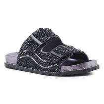 Sandália Papete Brilho Pedrarias Premium Rasteira Top Femini