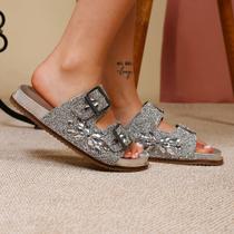 Sandália Papete Chinelo Feminino Sola Reta Macia Pedrarias Moda Fashion Mulher Casual - YES ME Sandália Papete Chinelo Feminino Sola Reta Macia Pedrarias Moda Fashion Mulher Casual - YES ME