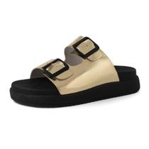 Sandalia Papete EC Shoes com Tira Larga Fivela e Sola Alta