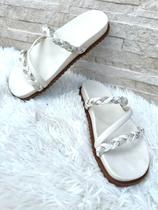 Sandália papete feminina 3 tiras trançada baulada rasteirinha chinelo confortavel