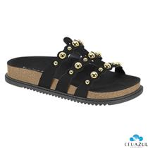 Sandália Papete Feminina Beira Rio Camurça Três Tiras Esferas Metalizadas Conforto Sandália Papete Feminina Beira Rio Camurça Três Tiras Esferas Metalizadas Conforto