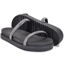 Sandália Papete Feminina Chinelo Brilho Strip-Preta