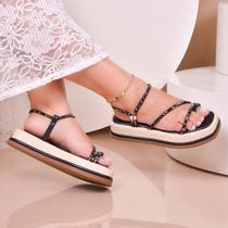 Sandália Papete Feminina Com Strass Plataforma Blogueira Novidade Preto Sandália Papete Feminina Com Strass Plataforma Blogueira Novidade Preto