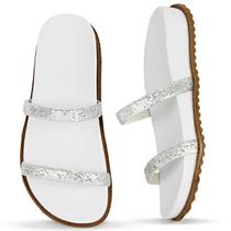 Sandália Papete Feminina Com Tiras largas Brilhantes Strass Confortável Estilosa Sandália Papete Feminina Com Tiras largas Brilhantes Strass Confortável Estilosa