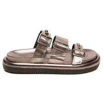 Sandália Papete Feminina Couro Onix Confortável Calce Fácil Sandália Papete Feminina Couro Onix Confortável Calce Fácil