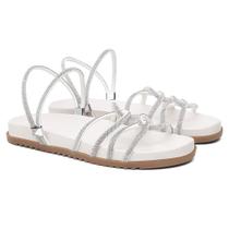 Sandália Papete Feminina De Strass Branco Trançada Confortável Plana Slide Sandália Papete Feminina De Strass Branco Trançada Confortável Plana Slide