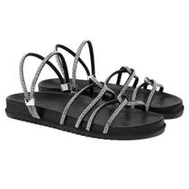 Sandália Papete Feminina De Strass Preto Trançada Confortável Plana Slide Sandália Papete Feminina De Strass Preto Trançada Confortável Plana Slide
