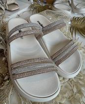 Sandália Papete Feminina Moleca Tira Valência Strass Brilho Moda Casual Conforto