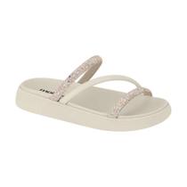 Sandália Papete Feminina Moleca Tiras Strass Multicolorido Off White