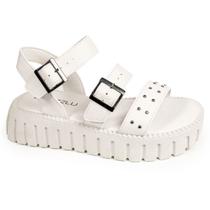 Sandália Papete Feminina Plataforma Blogueira Tratorada Rebites Metalizados