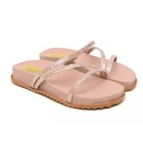 Sandália Papete Feminina Platfarm Rose Branca Feminina Tiras Brilho Stras