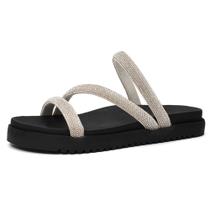 Sandalia Papete Feminina RR Botas Tiras Com Strass Pedraria Brilho Anatômica Confortável