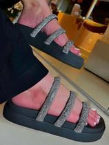 Sandália Papete Feminina Sola Alta Strass Brilho Modelo 3 Tiras Grossa - Uzze Sapatos