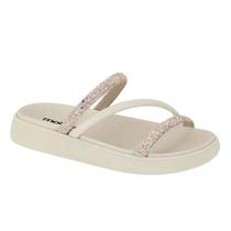 Sandália Papete Feminina Tiras Moleca Brilho - Branco Off Sandália Papete Feminina Tiras Moleca Brilho - Branco Off