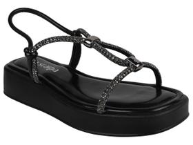 Sandália papete feminina via scarpa 18394 flatform tiras em strass