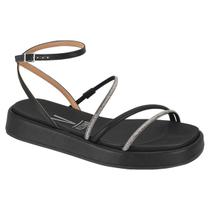 Sandália Papete Feminina Vizzano Flatform Strass Cristal Brilho Tornozelo Lançamento Conforto