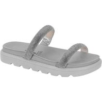 Sandália Papete Feminino Rasteira Flat Form Strass Vizzano