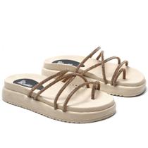 Sandália Papete Flat Feminina Sola Plataforma Alta Tiras Brilho Moda Fashion Casual Mulher Elegante