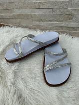 Sandália Papete Glitter 3 tiras feminina rasteirinha chinelo confortavel