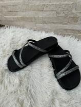 Sandália Papete Glitter 3 tiras feminina rasteirinha chinelo confortavel
