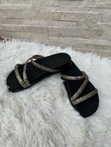 Sandália Papete Glitter 3 tiras feminina rasteirinha chinelo confortavel