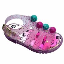 Sandália Papete Infantil Feminina Led Bolinhas Rosa e Verde Juju - Juju Shoes