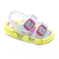 Sandália Papete Infantil Feminina Plugt Amarelo Neon com Glitter, Anatômica, Leve e Confortável