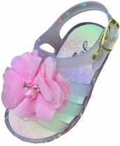 Sandália Papete Infantil Juju flor Pérola Cristal Com Rosa Bebê