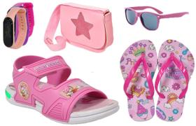 Sandália Papete Infantil Led Feminina Unicórnio/Amy Rose + Chinelo + Óculos + Relógio + Bolsa Estrela