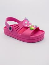 Sandália Papete Infantil Menina Plataforma Cogumelo Flores Borboleta Confortável e Macio Tira Pink