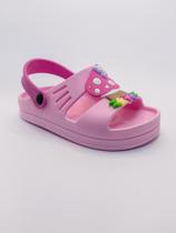 Sandália Papete Infantil Menina Plataforma Cogumelo Flores Borboleta Confortável e Macio Tira Pink