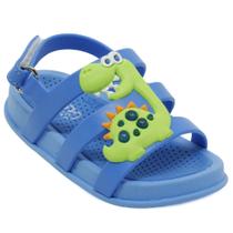 Sandália Papete Infantil Menino Plugt Mini Bizz Dinossauro Azul Royal Calce Facil