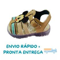 Sandália Papete Infantil Mickey Lala Baby Fecho De Fivela com LEDS Marrom