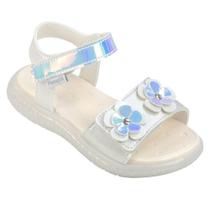 Sandália Papete Infantil Pampili Aplique Flores cor Branca Tamanho:18