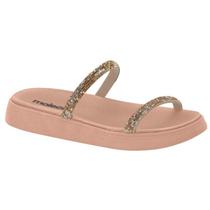Sandalia Papete Moleca Feminina Tiras Strass Flatform Macia