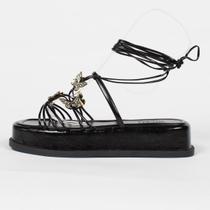 Sandália Papete Plataforma Strass WK Tiras amarrar Borboleta Sandália Papete Plataforma Strass WK Tiras amarrar Borboleta